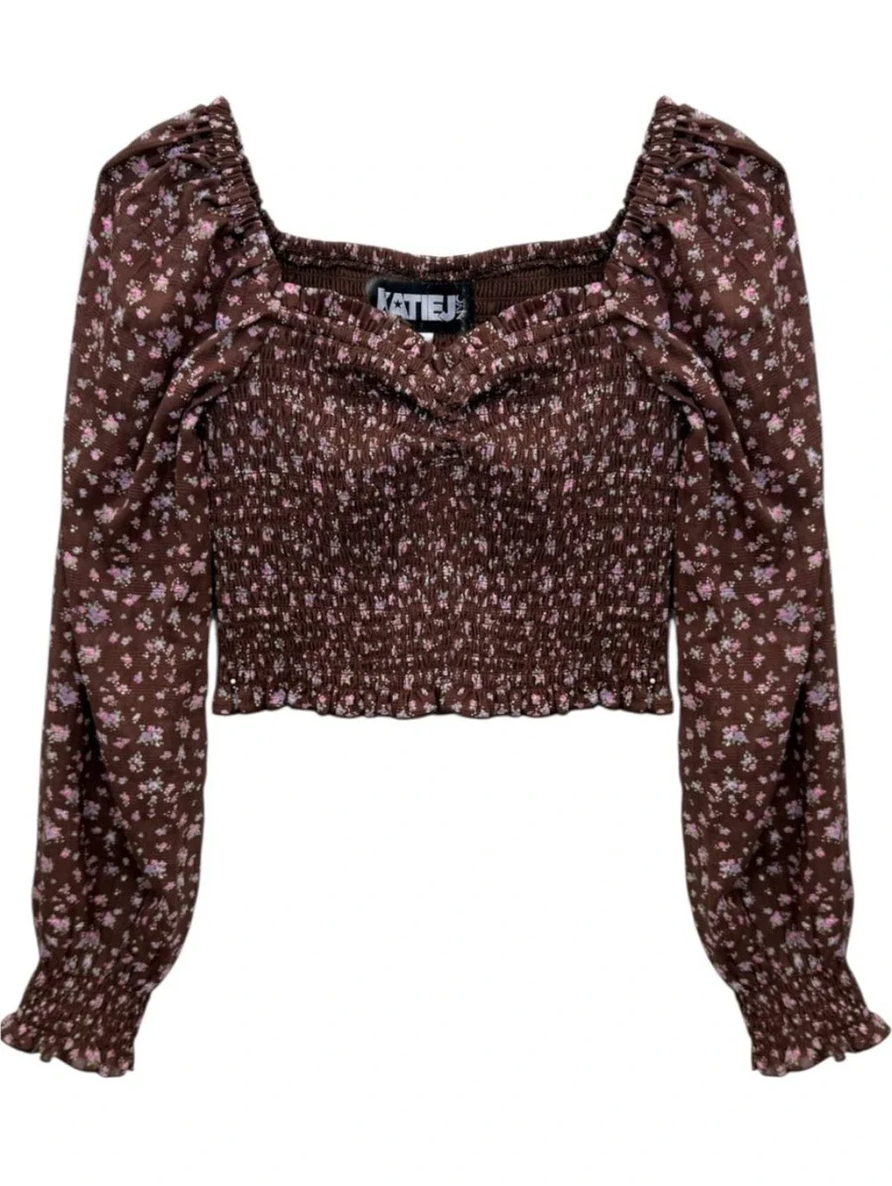 NWT TWEEN CHLOE PRINTED LONG SLEEVE BROWN PINK FLORAL LARGE TOP